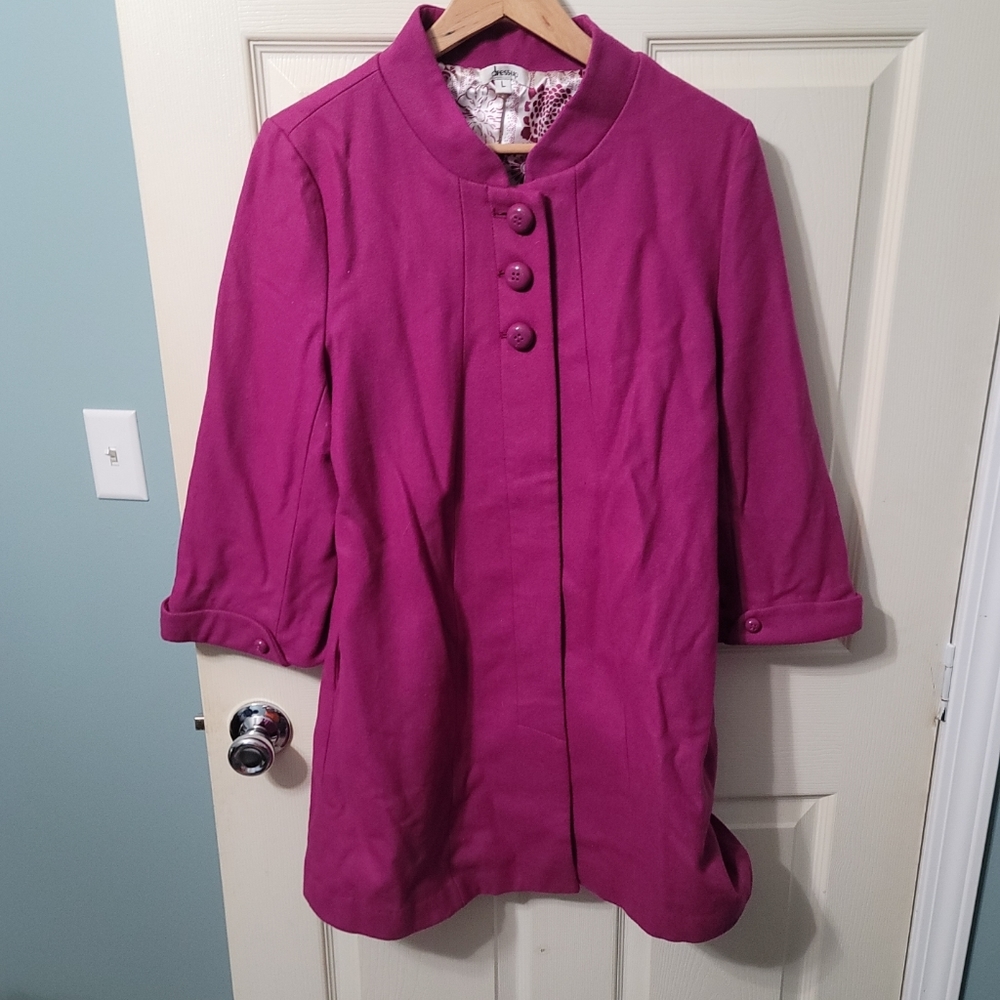 Dress Up Fuchsia Wool Blend Single Breasted Peacoat Women's L